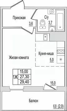 1-к кв. Псковская область, Псков ул. Юности, 10к1 (29.4 м)