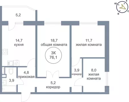 3-к кв. Ханты-Мансийский АО, Сургут Сосновая ул., 69 (76.1 м)