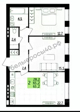 2-к кв. Калужская область, Калуга ул. Белые Росы, 3 (65.2 м)