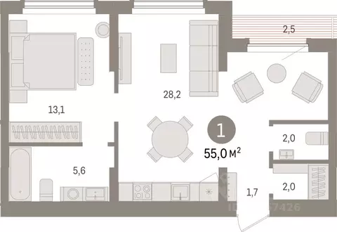 1-к кв. Липецкая область, Липецк пл. Петра Великого, 1 (55.0 м)