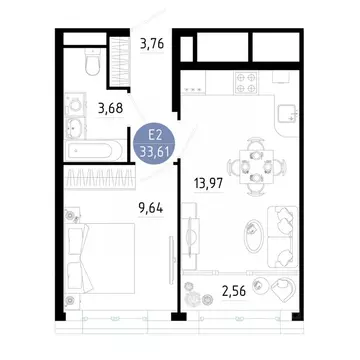 1-к кв. Рязанская область, Рязань ул. Ленинского Комсомола (33.61 м)