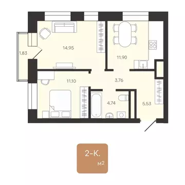 2-к кв. Ямало-Ненецкий АО, Новый Уренгой Уютный мкр, 3/1 (51.98 м)