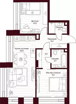 2-к кв. Москва ул. Серпуховский Вал, 7 (62.1 м)