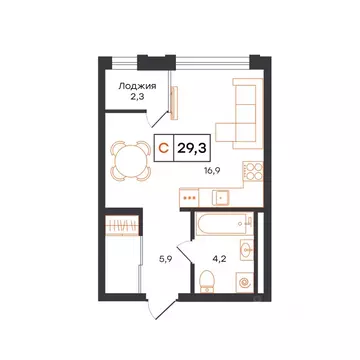 1-к кв. Тюменская область, Тюмень UNO жилой комплекс (29.3 м)