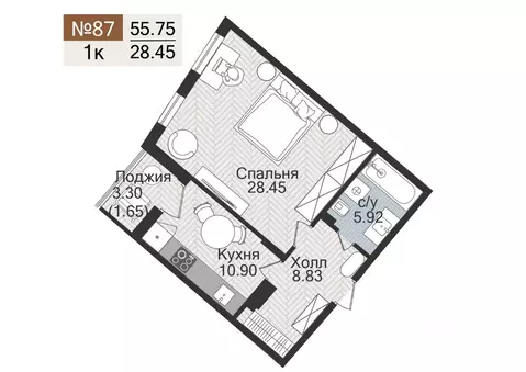 1-к кв. Калининградская область, Гурьевск  (55.75 м)