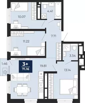 3-к кв. Тюменская область, Тюмень Беринг жилой комплекс (70.14 м)
