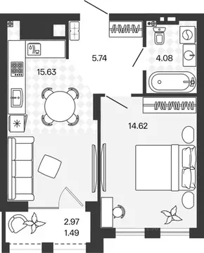 1-к кв. Калининградская область, Гурьевский муниципальный округ, пос. ...