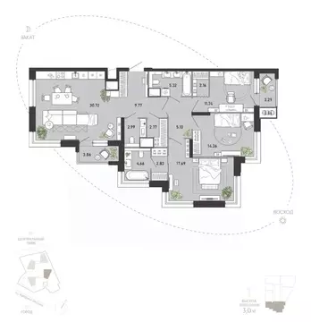 3-к кв. Тульская область, Тула Премьер Парк жилой комплекс (118.12 м)