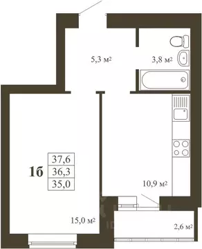 1-к кв. Тамбовская область, Тамбов Телецентр мкр,  (37.6 м)