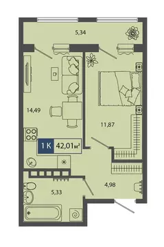 1-комнатная квартира: Тюмень, улица Владимира Соболевского, 3 (42.01 ...