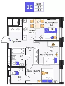 3-к кв. Пермский край, Пермь ул. Карла Модераха, 7 (54.4 м)