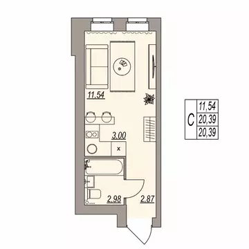 Студия Волгоградская область, Волгоград ул. Расула Гамзатова (20.39 м)