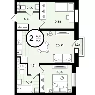 2-к кв. Тюменская область, Тюмень ул. Александра Звягина, 2 (56.1 м)