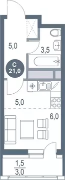 Квартира-студия: Котельники, микрорайон Новые Котельники, 11 (21 м)