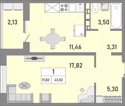 1-к кв. Оренбургская область, Оренбург ул. Юркина, 4/1 (43.52 м)