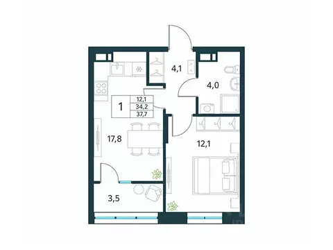 1-к кв. Забайкальский край, Чита Хороший мкр,  (37.7 м)