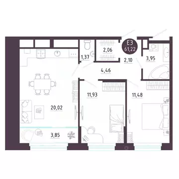 2-к кв. Тульская область, Тула ул. Пряничная, 6 (61.22 м)