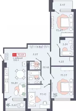 3-к кв. Ханты-Мансийский АО, Ханты-Мансийск Промышленная ул. (98.19 м)