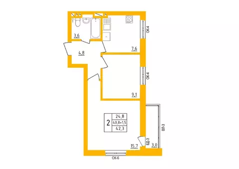 2-к кв. Башкортостан, Уфа Инорс-4Б мкр, Акварель жилой комплекс (42.3 ...