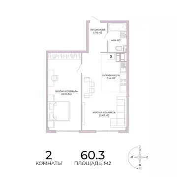 2-к кв. Пензенская область, Пенза Побочинская ул., с18 (60.3 м)
