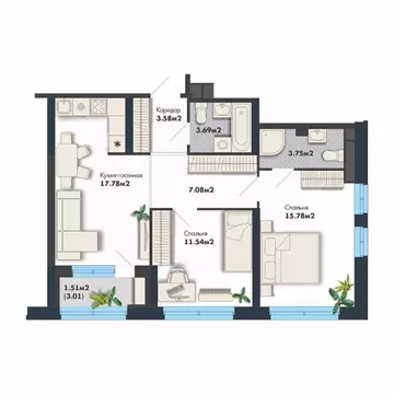 2-к кв. Свердловская область, Екатеринбург Премиум Кварталы Маяковка ...