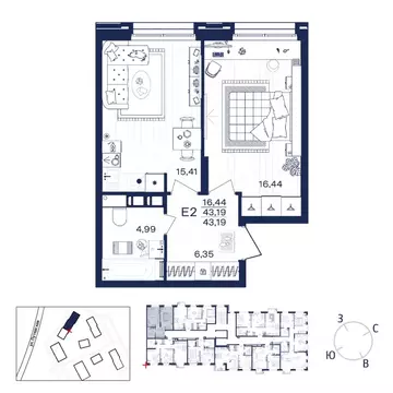 1-к кв. Тульская область, Тула Гармония жилой комплекс (43.19 м)