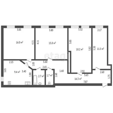 1к в 4-комнатной квартире (18.2 м)