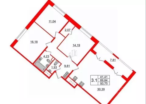 3-к кв. Санкт-Петербург ул. Архивная, 4 (89.0 м)