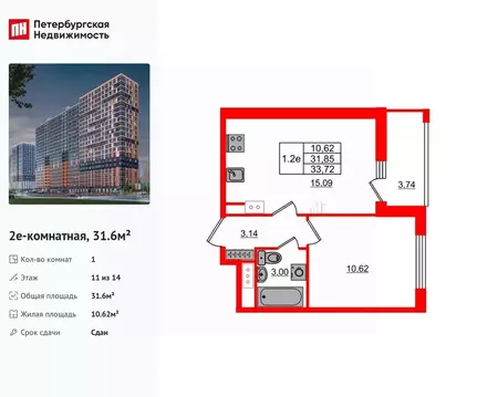 1-к кв. Ленинградская область, Всеволожский район, Свердловское ...