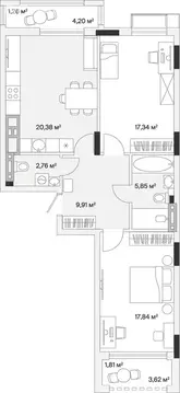 2-комнатная квартира: Малое Исаково, Первая улица, 1к3 (78.6 м)