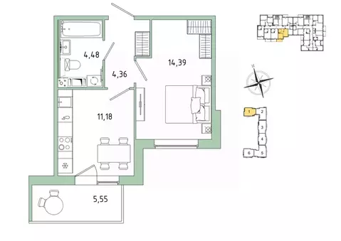 1-к кв. Ленинградская область, Гатчина Въезд мкр,  (36.08 м)
