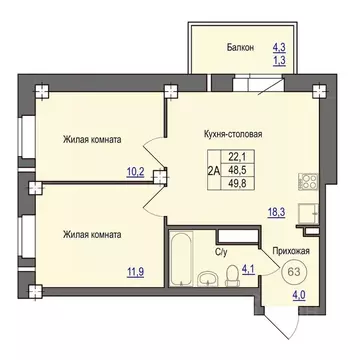 2-к кв. Псковская область, Псковский район, Завеличенская волость, д. ...