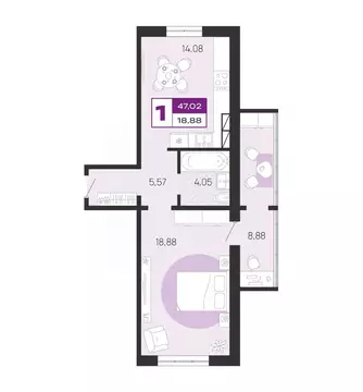 1-к кв. Брянская область, Брянск Литейная ул., 67 (47.02 м)