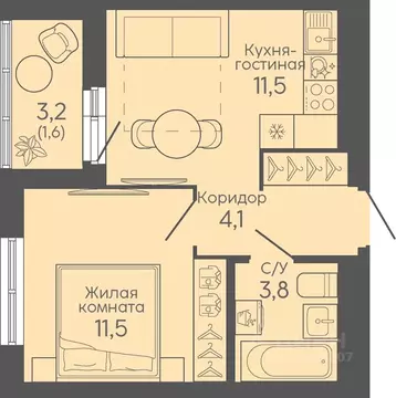 1-к кв. Свердловская область, Екатеринбург Новокольцовский мкр, ...