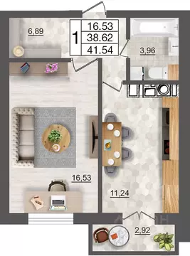 1-к кв. Смоленская область, Смоленск Максимум жилой комплекс (41.54 м)