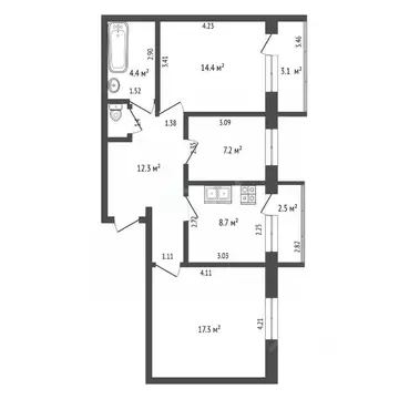 3-к кв. Ханты-Мансийский АО, Ханты-Мансийск ул. Ленина, 98А (65.3 м)