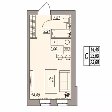Студия Волгоградская область, Волгоград ул. Расула Гамзатова (23.68 м)