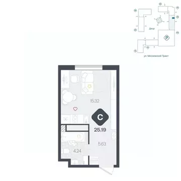 Студия Тюменская область, Тюмень Сибирский жилой комплекс (25.19 м)