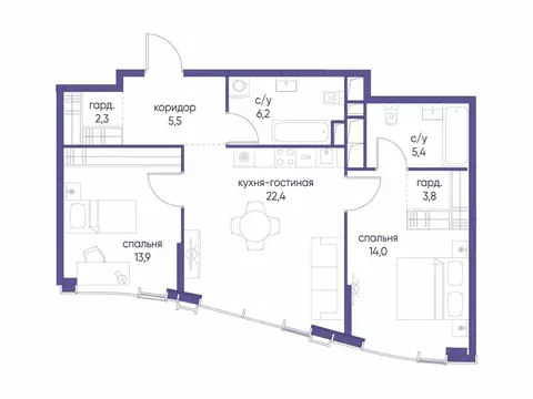 2-комнатная квартира: Москва, улица Сергея Макеева, 7с4 (73.5 м)