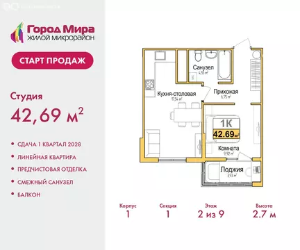 2-комнатная квартира: Симферополь, Центральный район (42.69 м)