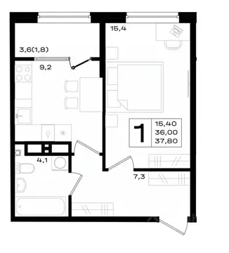 1-к кв. Ростовская область, Аксай просп. Аксайский (37.8 м)