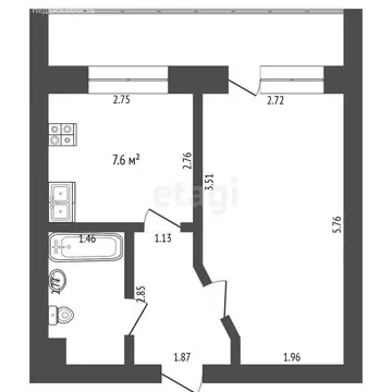 1-комнатная квартира: Тюмень, Станционная улица, 24к1 (30 м)