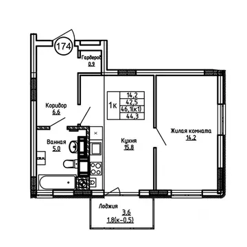 1-к кв. Калининградская область, Калининград ул. 1-я Большая окружная ...
