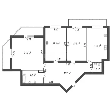 3-комнатная квартира: Санкт-Петербург, улица Кораблестроителей, 44к1 ...