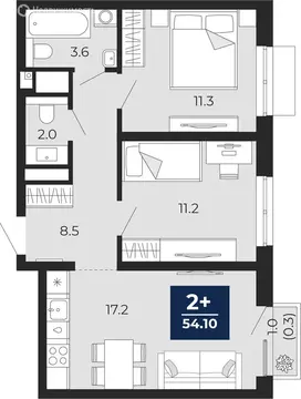 2-комнатная квартира: Тюмень, проезд Капитана Куликова, 3 (54.8 м)