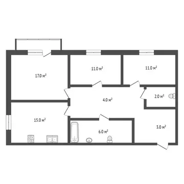 3-комнатная квартира: Мальково, улица Строителей, 2 (59.7 м)