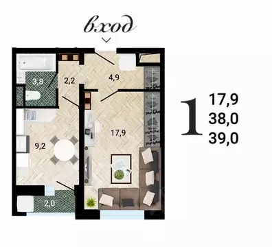 1-к кв. Воронежская область, Воронеж Ростовская ул., 18А (38.9 м)