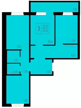 3-к кв. Пермский край, Пермь Домостроительный мкр,  (62.69 м)