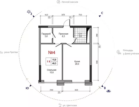 1-к кв. Калужская область, Обнинск ул. Усачева (49.5 м)
