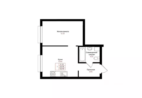 1-к кв. Татарстан, Казань Лето жилой комплекс (33.76 м)